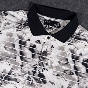 Oakley Hydrolix Polo Shirt Mens Medium White Black Floral Performance Golf